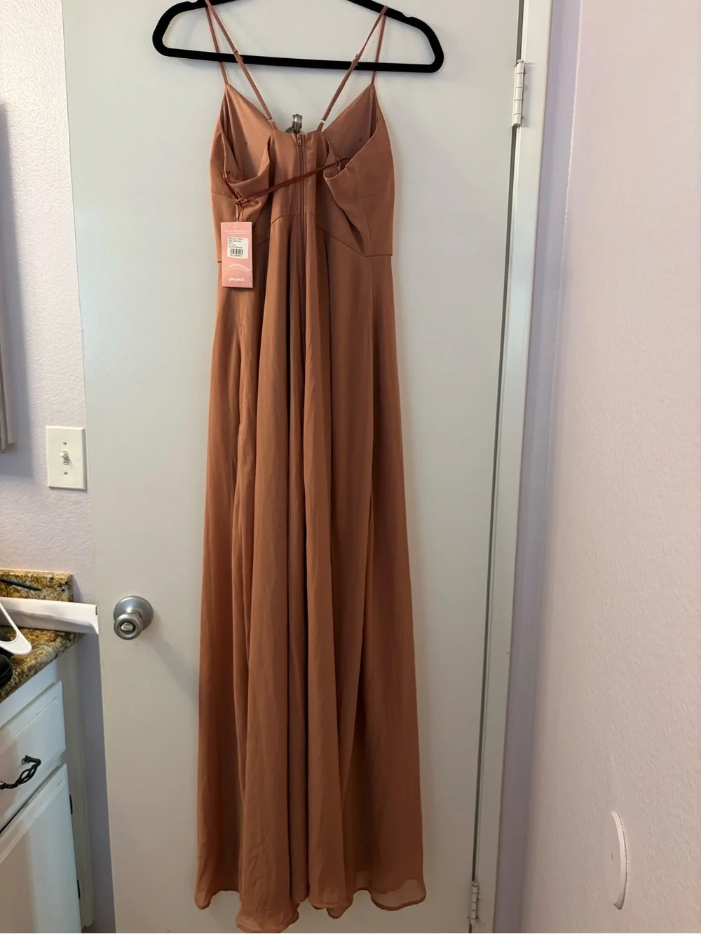Birdie Grey M Ruffled V-Neck Spaghetti Strap Maxi Dress in Terracotta - Picture 3 of 6